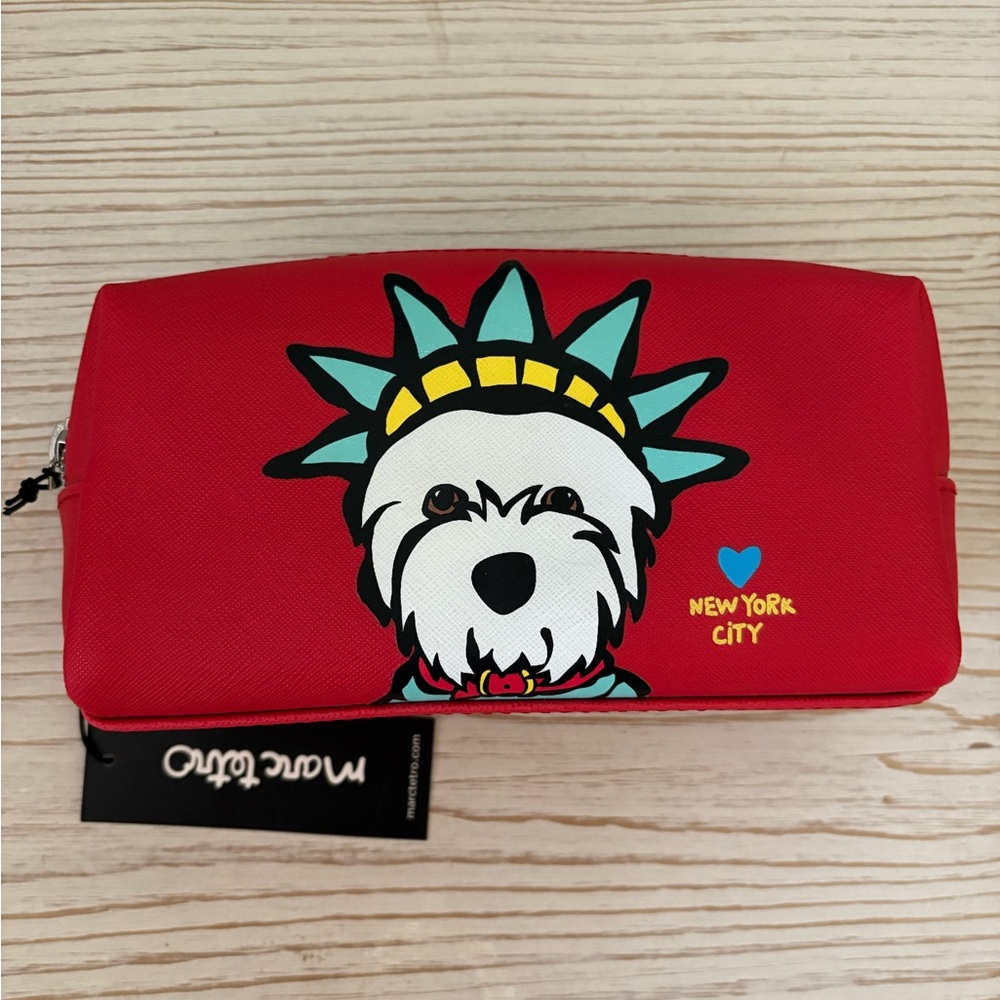 NWT Marc Tetro Red New York City Westie Dog Cosmetic Bag Pouch
